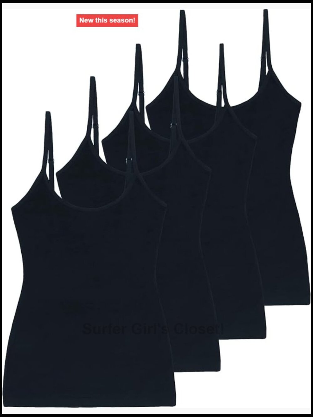 4-Pack Cotton Spandex Slim-Fit Camisole Adjustable Spaghetti Strap Tank
